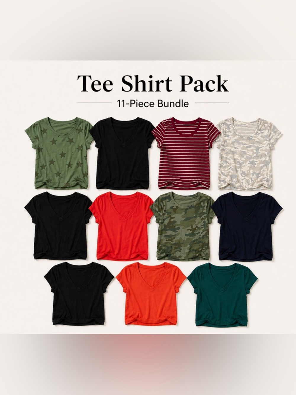 GAP Factory Mixed V-Neck Tee Pack - Black, Red, Green, Navy, Camo, Stripe